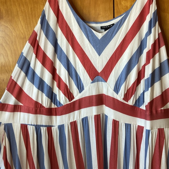 TORRID Super Soft Red And Blue Stripe Tired Maxi Dress. Size 5 (5x) - Picture 7 of 14